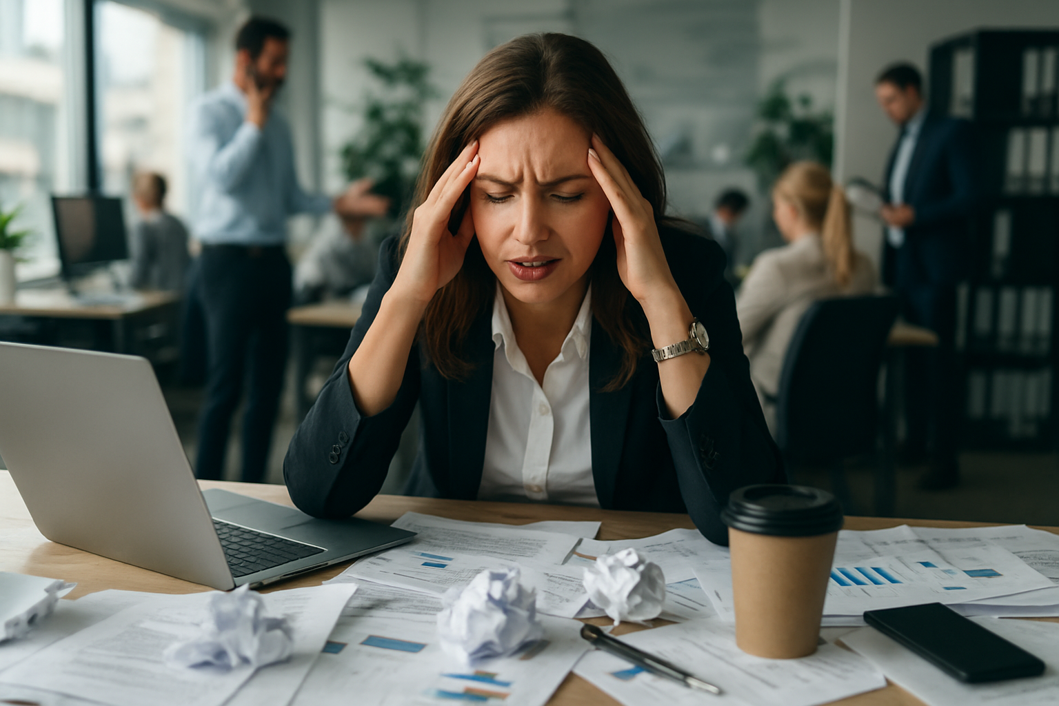 Kontrast chaosu i porządku w firmie — menedżerowie analizujący strategię – ilustracja artykułu