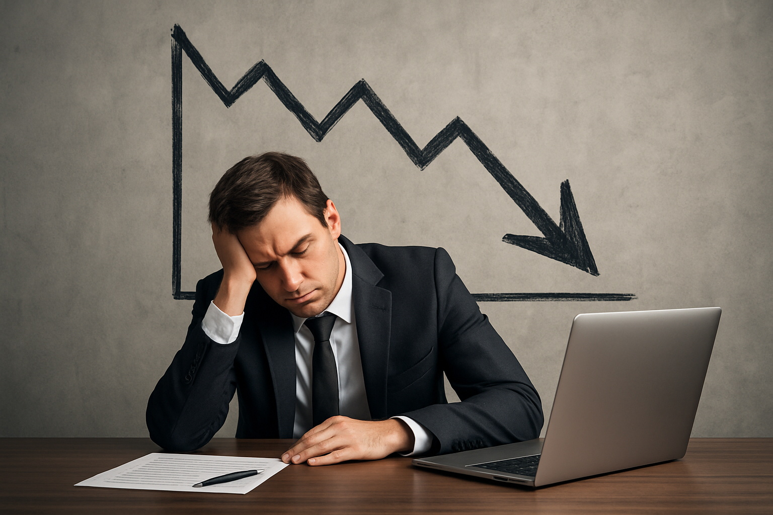 Lider w sali konferencyjnej przy wykresach — symbol blokady decyzyjnej – ilustracja artykułu