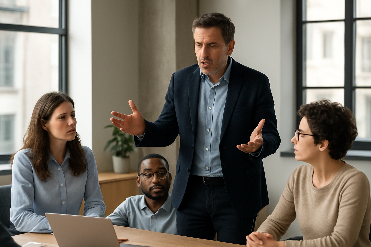 Lider projektujący strategię organizacyjną na przezroczystej tablicy – ilustracja artykułu