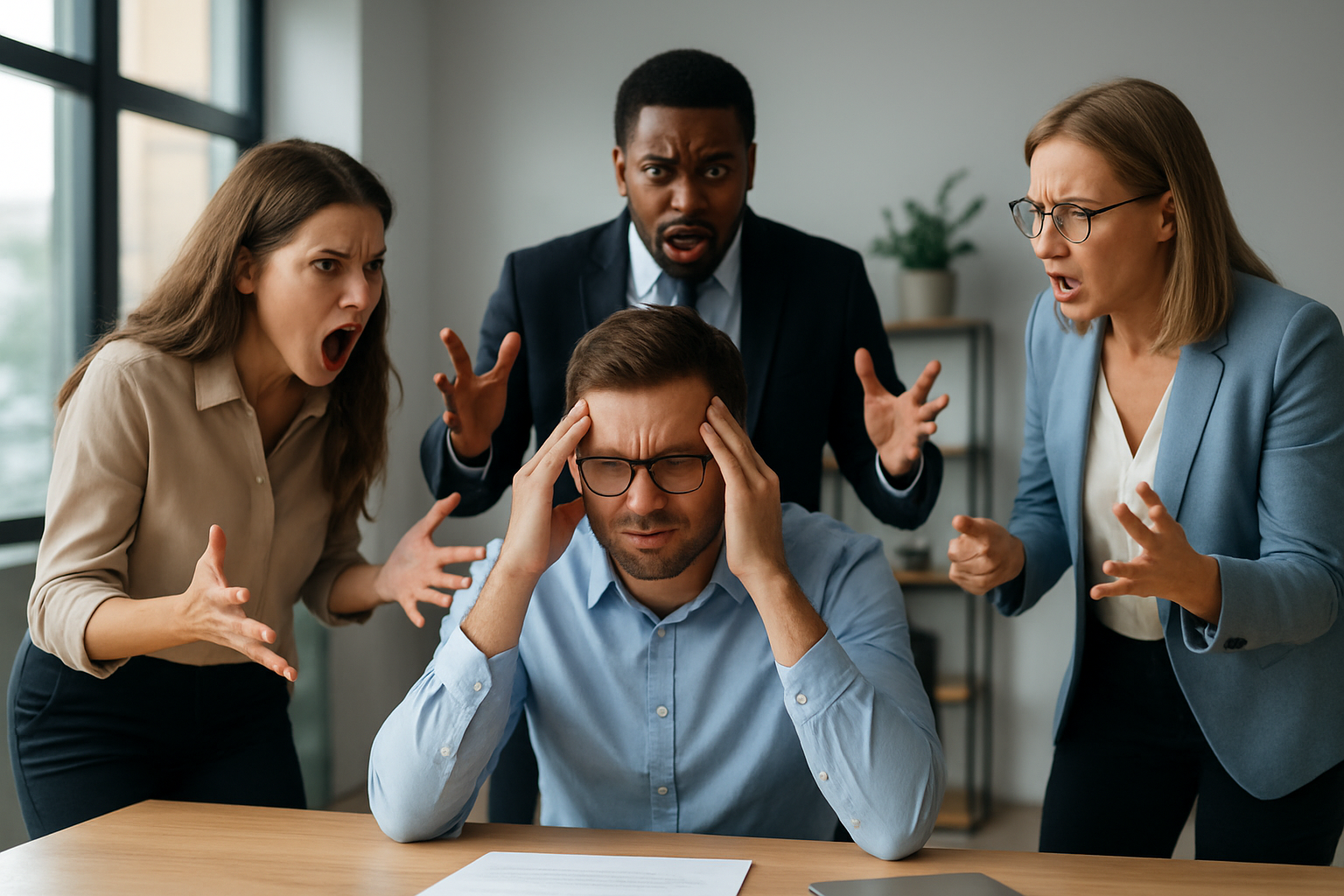 Zespół menedżerski podczas strategicznej dyskusji, widoczne emocje i interakcja – ilustracja artykułu