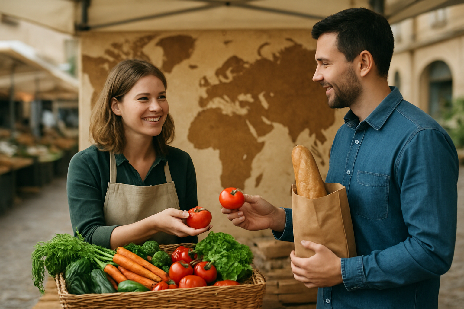 Mapa z regionalnymi hubami produkcyjnymi i ikonami technologii – ilustracja artykułu