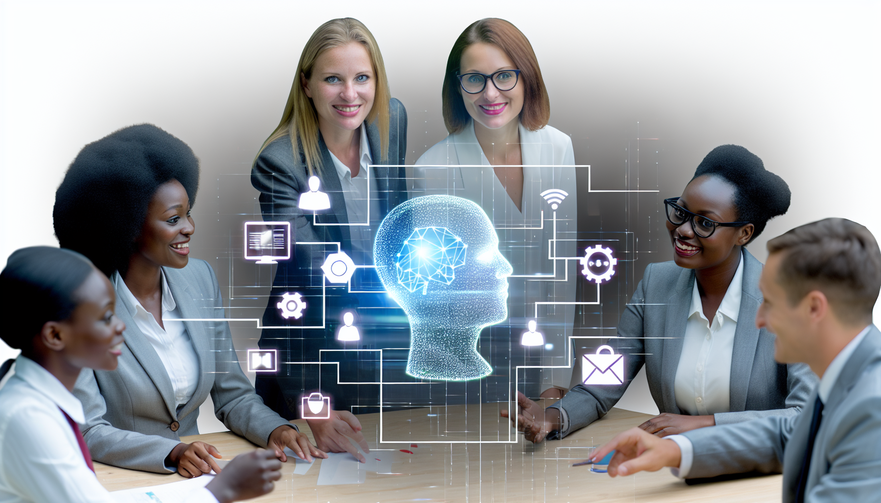 Nowoczesne biuro z managerem korzystającym z rozwiązań AI do zarządzania firmą – ilustracja artykułu