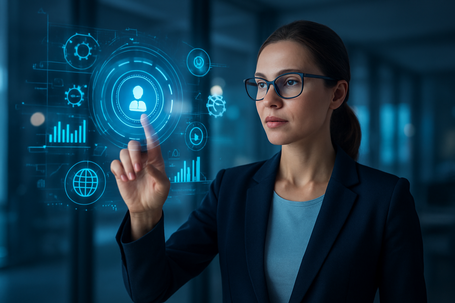 Menedżerowie analizujący dane i modele AI przy stole – ilustracja artykułu