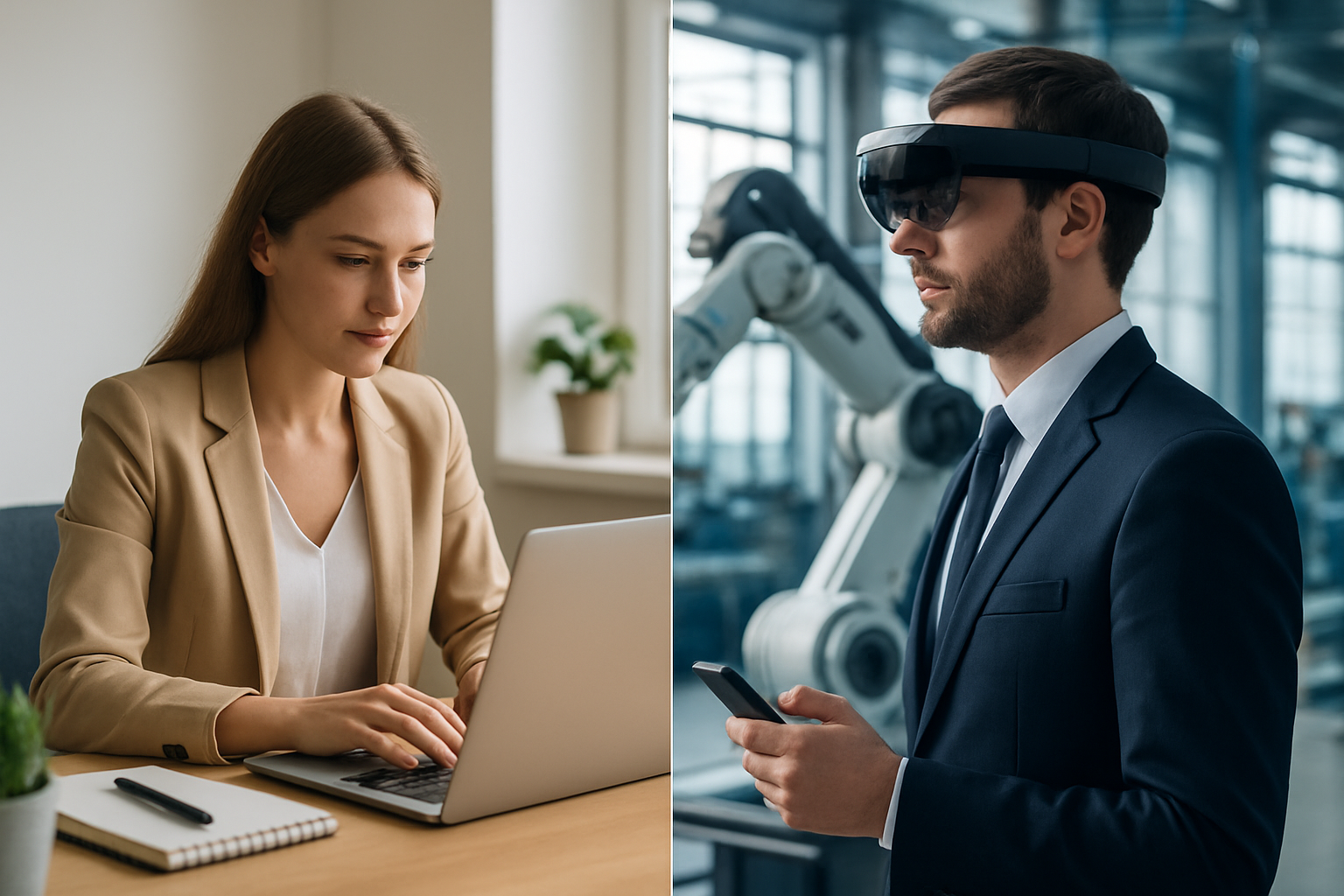 Nowoczesne biuro hybrydowe z elementami AI – ilustracja artykułu