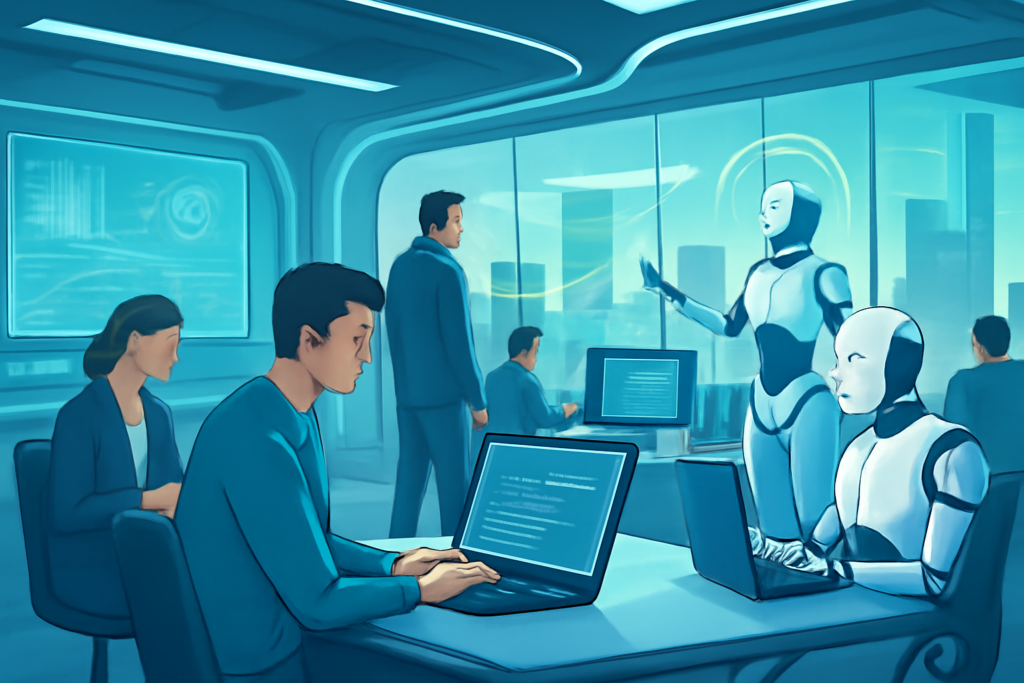 Futurystyczna wizja rynku pracy z technologiami i robotami