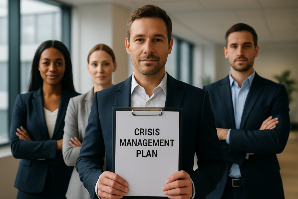 zespół biznesowy planujący zarządzanie kryzysowe