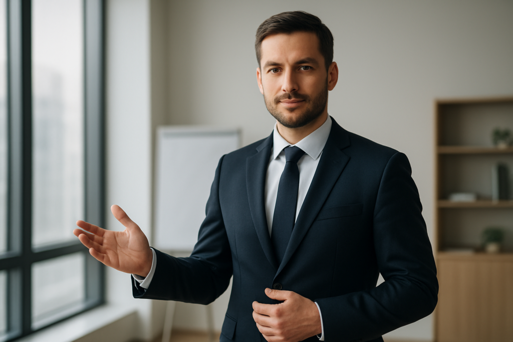 biznesmen prezentujący ofertę firmy na spotkaniu