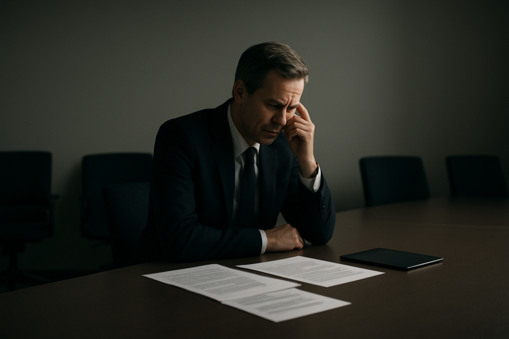 Lider w refleksji przy stole konferencyjnym