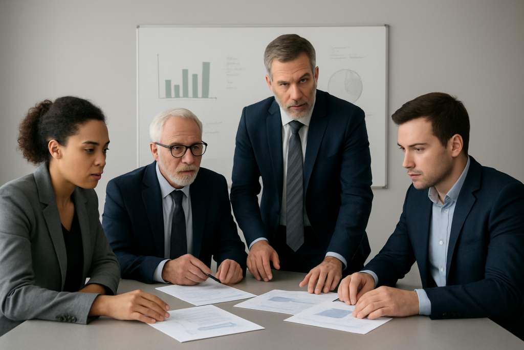 Zarząd w trakcie strategicznej dyskusji nad decyzją