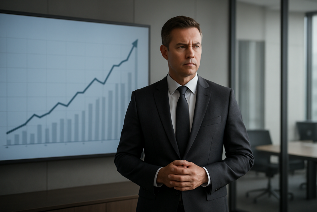 Lider przed wykresem wzrostu firmy