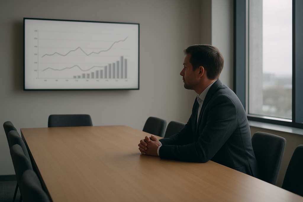 Lider analizujący dane w sali konferencyjnej