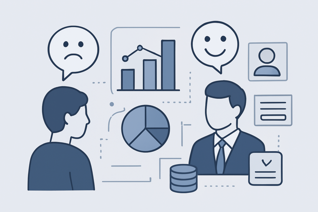 Abstrakcyjne wykresy emocji klientów i dane strategiczne