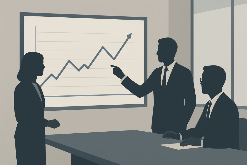 Wykres trendów i zespół zarządzający analizujący dane