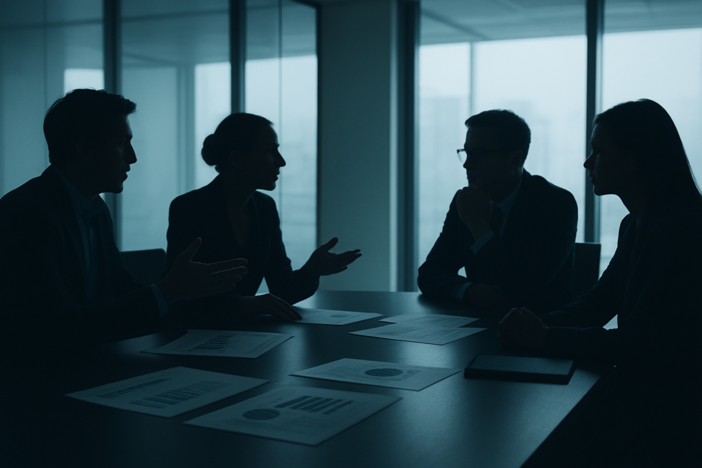 Sala zarządu, dyskusja strategiczna nad wykresami