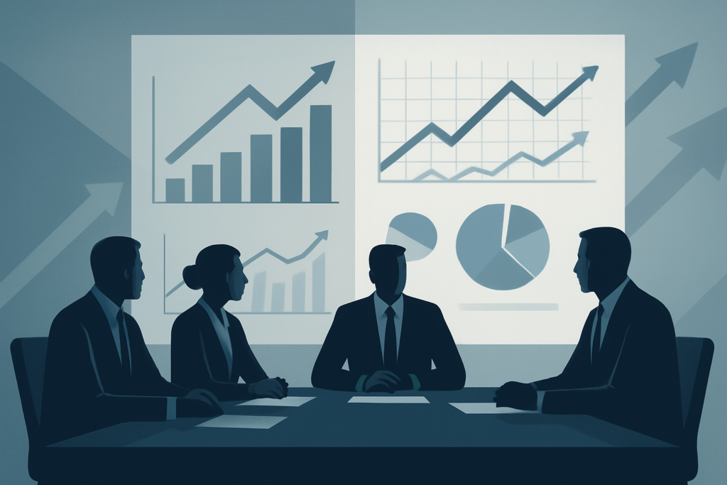 Ilustracja przyspieszenia zmian biznesowych: wykresy i liderzy