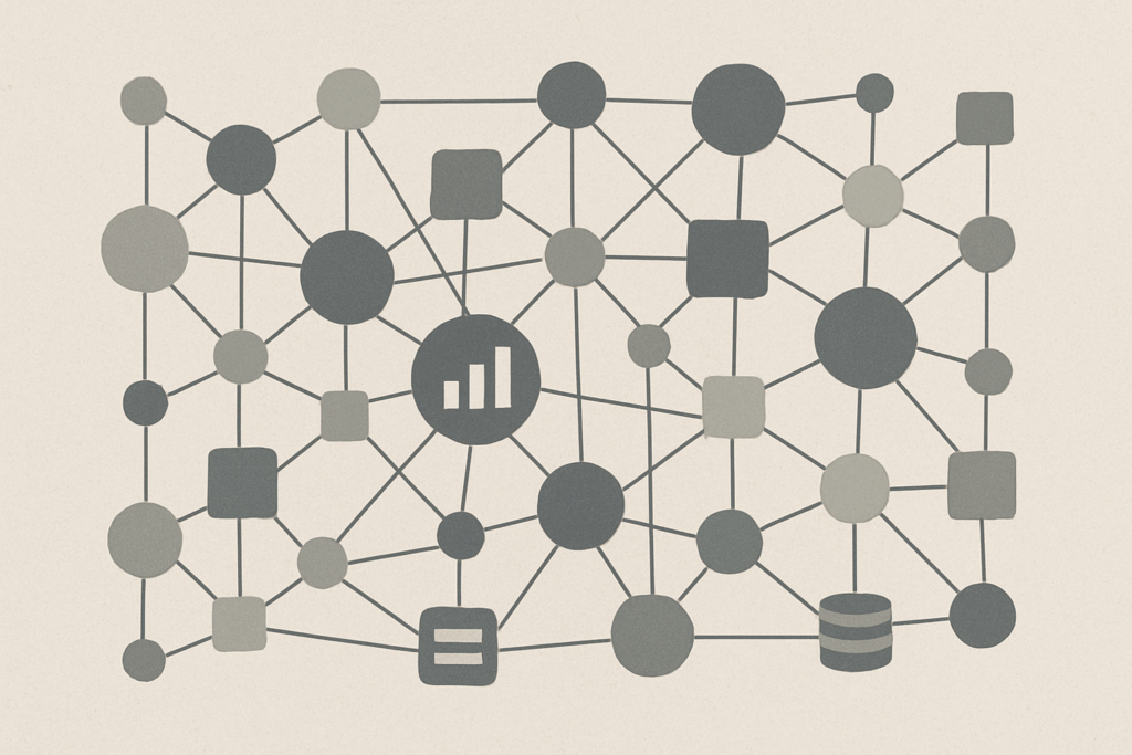 Mapa ekosystemu biznesowego z węzłami i połączeniami